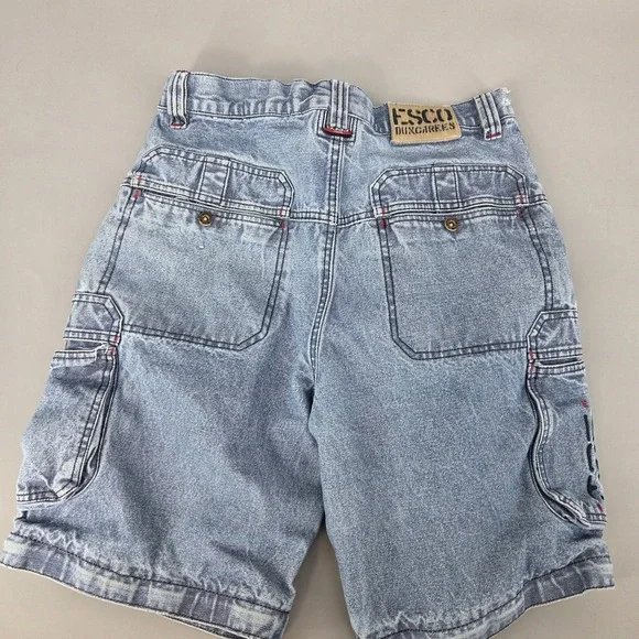Esco Caballero Dungarees Cargo Shorts Mens 36 Blue Denim Y2K Hip Hop Streetwear - Picture 8 of 10